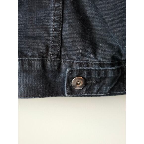 Forever 21 Distressed Black Denim Oversized Men Jacket Hip Hop Y2K Small A0040 - Picture 4 of 6